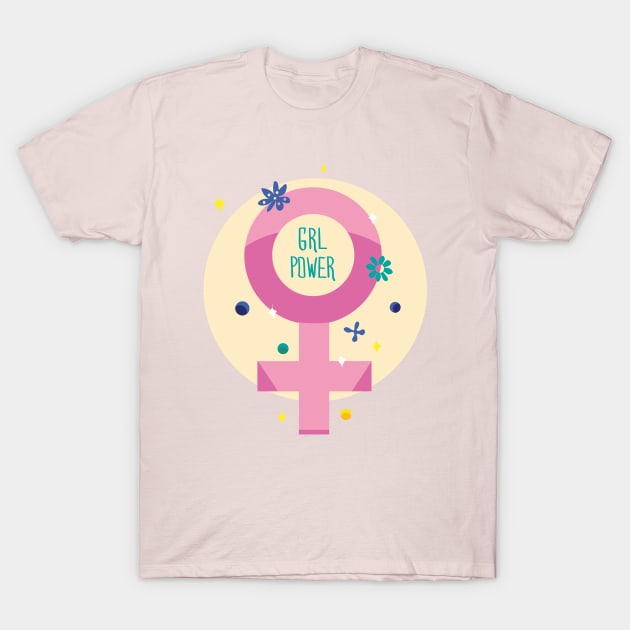 Girl power feminism slogan. Pink symbol of female T-Shirt by Agras